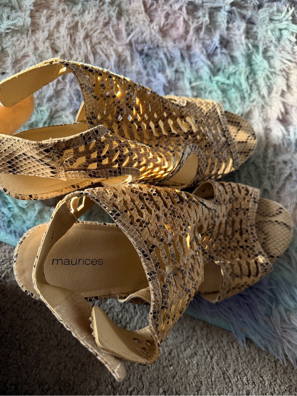 Maurices Beige Snake-Print Cutout Slingback Heels
